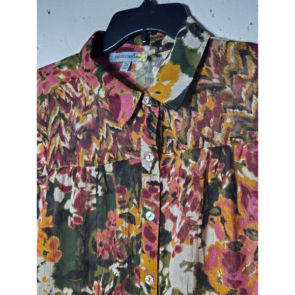 Figueroa & Flower Floral Long Sleeve Button Top Plus Size 2X Boho Fairy Sheer - Picture 3 of 11